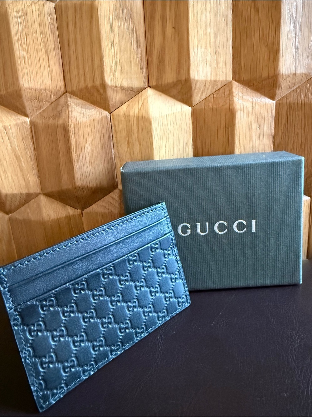 Black Leather Microguccissima Cardholder